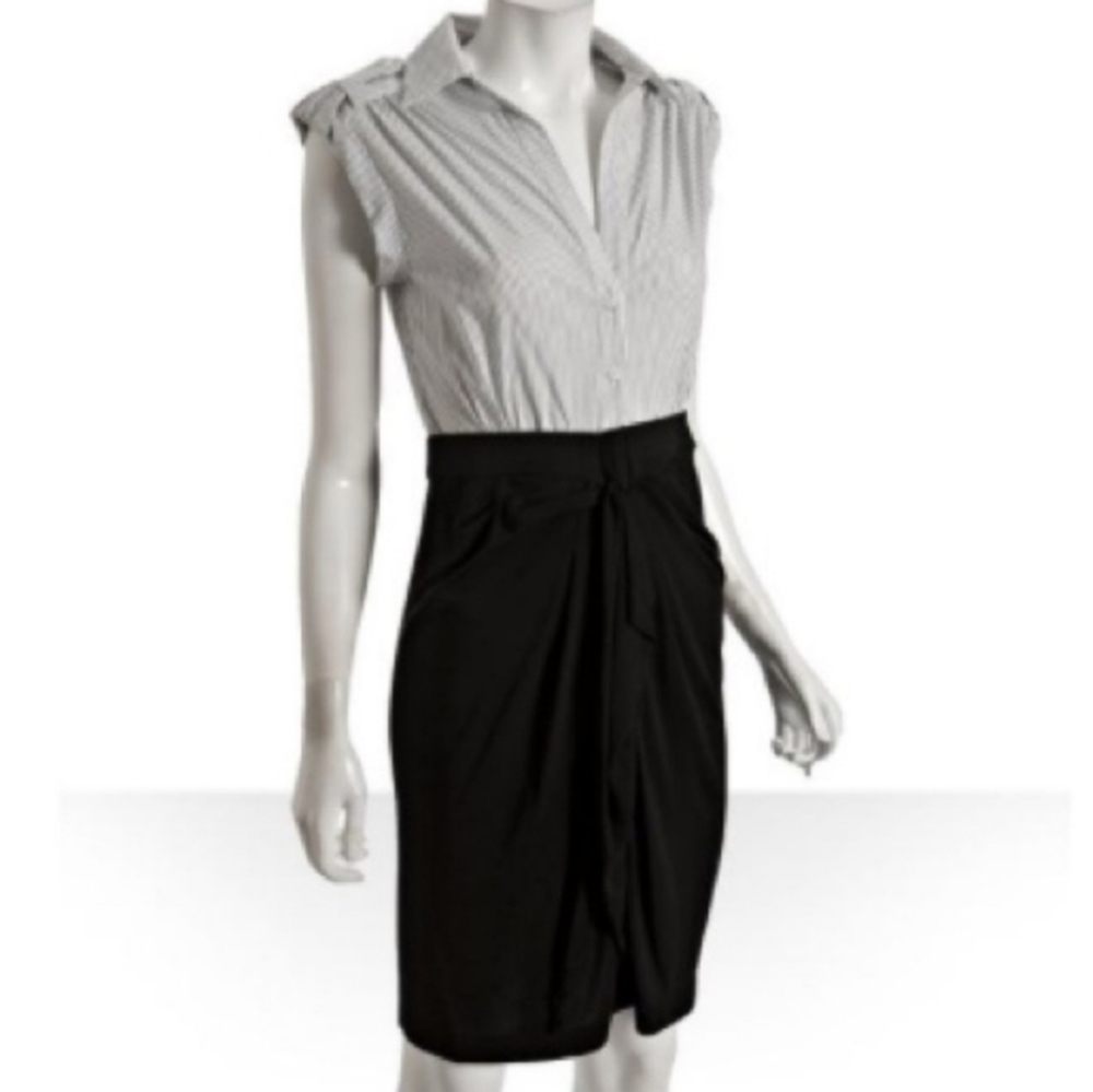 BCBGMaxAzria Poplin Striped Career Dress Black White Striped 8